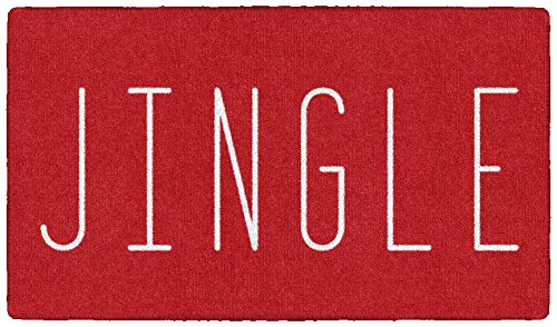 Brumlow MILLS Christmas Jingle Washable Festive Slogan Print Indoor/Outdoor Holiday Area Rug for Living or Bedroom Carpet, Dining Room or Kitchen Rug, 20" x 34", Red