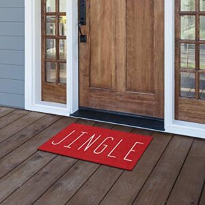 Brumlow MILLS Christmas Jingle Washable Festive Slogan Print Indoor/Outdoor Holiday Area Rug for Living or Bedroom Carpet, Dining Room or Kitchen Rug, 20" x 34", Red