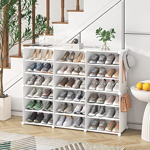 MAGINELS Portable Shoe Rack, 36-Pair DIY Shoe Storage Shelf Organizer, Plastic Shoe Organizer for Entryway, Shoe Cabinet with Transparent Doors, White