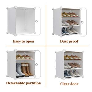 MAGINELS Portable Shoe Rack, 36-Pair DIY Shoe Storage Shelf Organizer, Plastic Shoe Organizer for Entryway, Shoe Cabinet with Transparent Doors, White