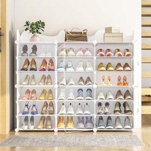 MAGINELS Portable Shoe Rack, 36-Pair DIY Shoe Storage Shelf Organizer, Plastic Shoe Organizer for Entryway, Shoe Cabinet with Transparent Doors, White