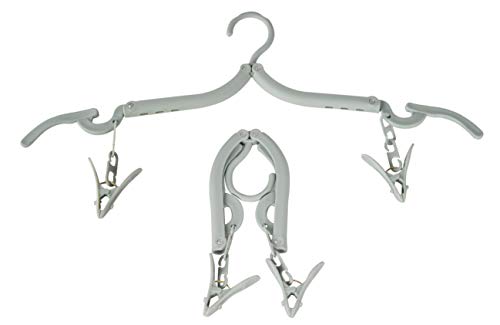 Home-X Folding Hangers with Clips, Space-Saving Hangers for Clothes, Compact Closet Organizer Accessories, Travel Clothes Hangers, Set of 2, 8" L x 4" W x ½” H, Gray