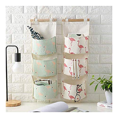 WishLotus Wall Hanging Storage Bag, Linen Storage Organiser, Over Door Storage 3 Pockets Storage Bag with Waterproof PE Coated Interior and Wooden Stick&Cotton Rope for Door, Wall, Closet (Green)