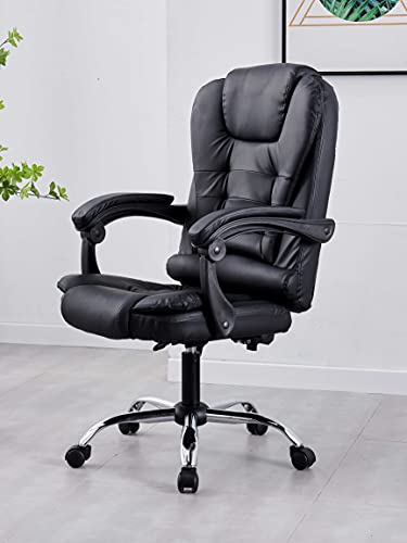 Santoll High Back Office Chair Adjustable Ergonomic Desk Chair with Padded Armrests,Executive PU Leather Swivel Task Chair with Lumbar Support (Black)