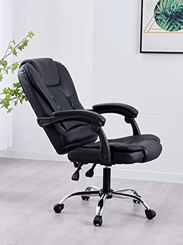 Santoll High Back Office Chair Adjustable Ergonomic Desk Chair with Padded Armrests,Executive PU Leather Swivel Task Chair with Lumbar Support (Black)