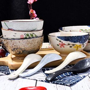 Whitenesser Japanese Retro Style Rice Bowl set of 4 Porcelain Small Bowl Set for Cereal Soup Dessert Snack