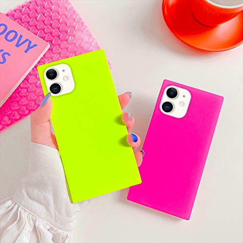Omorro for Neon Phone Square iPhone 11 Case for Women And Men, Bright Fluorescence Luxury Designer Flexible Soft Slim TPU Rubber Gel Bumper Square Edge Protective Hot Pink Girly Square Phone Case