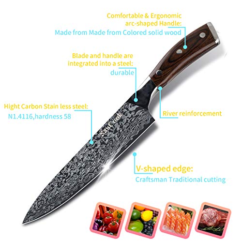 SanCook Chef Knife Kitchen Knife 8 Inch Sharp Professional Knife, Chefs Knife German High Carbon Stainless Steel 4116 Knives with Ergonomic Handle Chef Gifts for Christmas