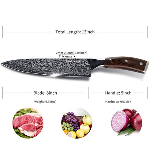 SanCook Chef Knife Kitchen Knife 8 Inch Sharp Professional Knife, Chefs Knife German High Carbon Stainless Steel 4116 Knives with Ergonomic Handle Chef Gifts for Christmas