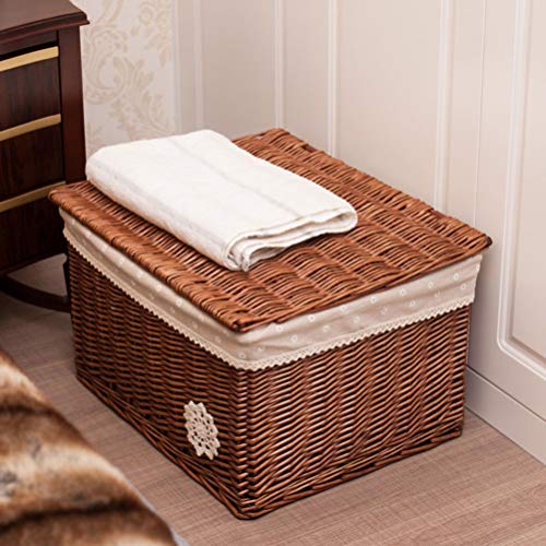 GARNECK Clothing Drawer Wicker Storage Basket with Lid Laundry Organizer Square Storage Bins Woven Box Seagrass Basket for Bedroom Living Room Woven Baskets