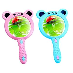 2 pc children's students reading magnifying glass hand-held handle foldable kids magnifying glass magnifying glasses are great for read, coins, stamps, map, inspection (blue+pink)