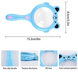 2 PC Children's Students Reading Magnifying Glass Hand-held Handle Foldable Kids Magnifying Glass Magnifying Glasses are Great for Read, Coins, Stamps, Map, Inspection (Blue+Pink)