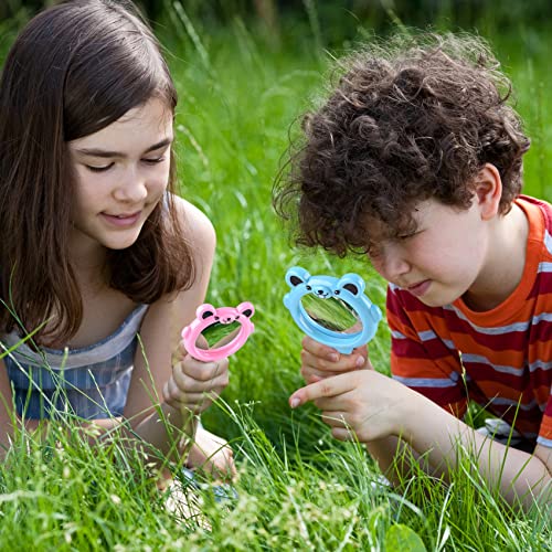 2 PC Children's Students Reading Magnifying Glass Hand-held Handle Foldable Kids Magnifying Glass Magnifying Glasses are Great for Read, Coins, Stamps, Map, Inspection (Blue+Pink)