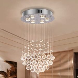 modern 6-lights crystal raindrop chandelier, rain ball ceiling light fixture flush mount ceiling light pendant lamp for dining room, living room, foyer, entryway of crystop