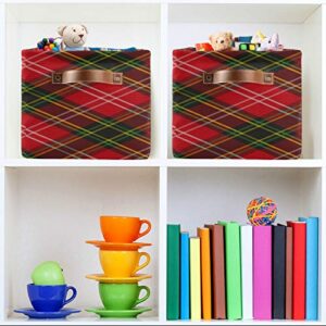 ALAZA Foldable Storage Bins, Tartan Plaid Red Green Yellow Storage Boxes Closet Shelf Organizer for Bedroom Nursery Closet Toys Books