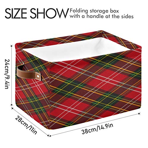 ALAZA Foldable Storage Bins, Tartan Plaid Red Green Yellow Storage Boxes Closet Shelf Organizer for Bedroom Nursery Closet Toys Books