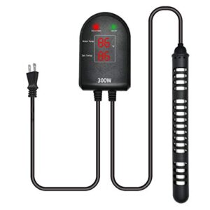 u-picks submersible aquarium heater 300w/100w/500w fish tank heater with intelligent external led digital temperature controller and dual temp displays for turtle betta fish tank 5-130 gallon