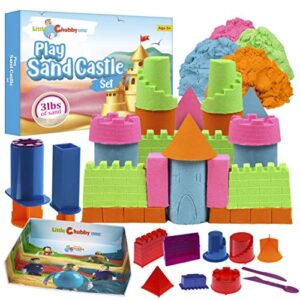 little chubby one kids play sand castle set - 3 lbs sand - toy magic sand set - 10 molds - mess free play for girls and boys - ideas for children activities age 3 4 5 6 7 8 9 10