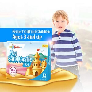 LITTLE CHUBBY ONE Kids Play Sand Castle Set - 3 Lbs Sand - Toy Magic Sand Set - 10 Molds - Mess Free Play for Girls and Boys - Ideas for Children Activities Age 3 4 5 6 7 8 9 10