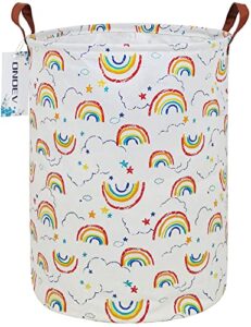 onoev round waterproof laundry basket、foldable storage basket、laundry hampers with handle、gift basket,suitable for children's room and toy storage (rainbow)