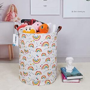 ONOEV Round waterproof laundry basket、foldable storage basket、laundry Hampers with handle、gift basket,suitable for children's room and toy storage (Rainbow)