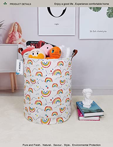 ONOEV Round waterproof laundry basket、foldable storage basket、laundry Hampers with handle、gift basket,suitable for children's room and toy storage (Rainbow)