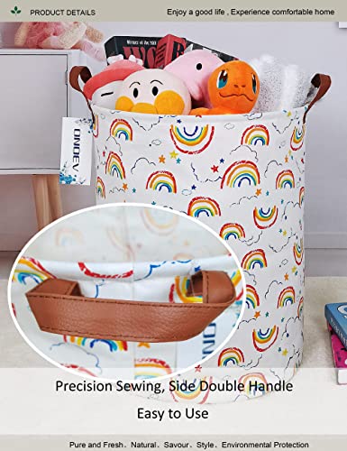 ONOEV Round waterproof laundry basket、foldable storage basket、laundry Hampers with handle、gift basket,suitable for children's room and toy storage (Rainbow)