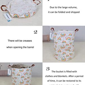 ONOEV Round waterproof laundry basket、foldable storage basket、laundry Hampers with handle、gift basket,suitable for children's room and toy storage (Rainbow)