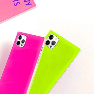 Omorro for Neon Phone Square iPhone 12 Pro Max Case for Women, Bright Fluorescence Luxury Designer Flexible Soft Slim TPU Rubber Gel Bumper Square Edge Protective Hot Pink Girly Square Phone Case