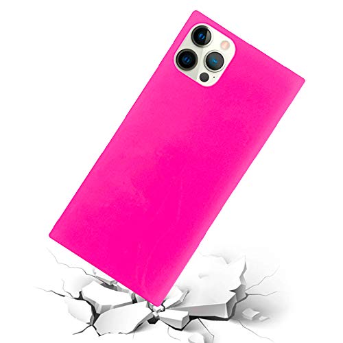 Omorro for Neon Phone Square iPhone 12 Pro Max Case for Women, Bright Fluorescence Luxury Designer Flexible Soft Slim TPU Rubber Gel Bumper Square Edge Protective Hot Pink Girly Square Phone Case