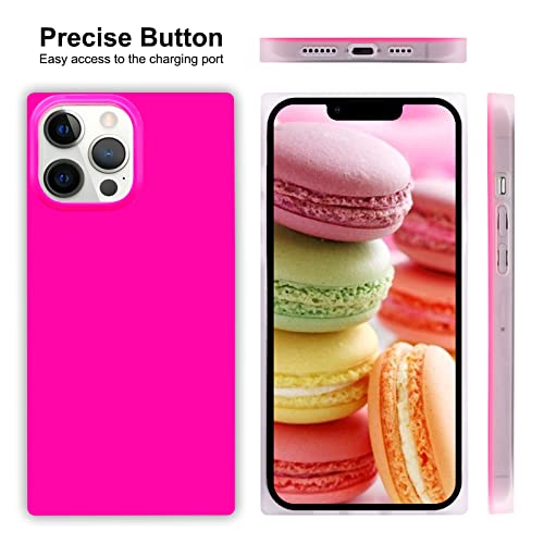 Omorro for Neon Phone Square iPhone 12 Pro Max Case for Women, Bright Fluorescence Luxury Designer Flexible Soft Slim TPU Rubber Gel Bumper Square Edge Protective Hot Pink Girly Square Phone Case