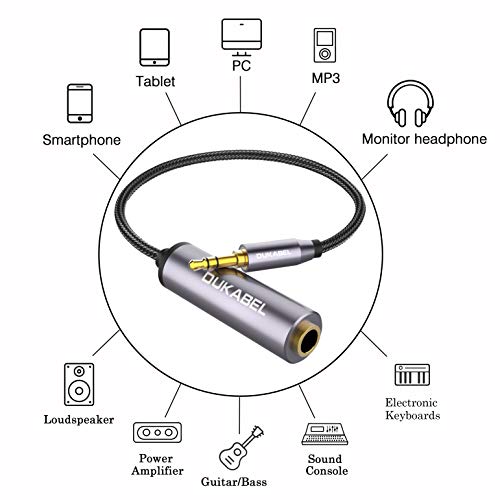 DUKABEL 1/4 to 3.5mm Adapter, 1/4 Inch Female to 3.5mm Male Headphone Adapter, TopSeries 6.35mm to 3.5mm Mini Stereo Adapter for Headphone, Guiter, Amp etc. - 30CM/12 inch