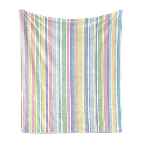 Ambesonne Pastel Soft Flannel Fleece Throw Blanket, Vertically Striped Pattern Different Colored Straight Lines Classical Old Fashioned, Cozy Plush for Indoor and Outdoor Use, 50" x 70", Pastel Colors