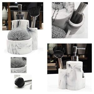 Heylian Marble Soap Dispenser with Sponge Holder and Brush Holder for Kitchen Sink Bathroom Countertop