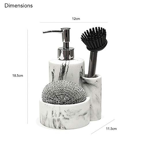 Heylian Marble Soap Dispenser with Sponge Holder and Brush Holder for Kitchen Sink Bathroom Countertop