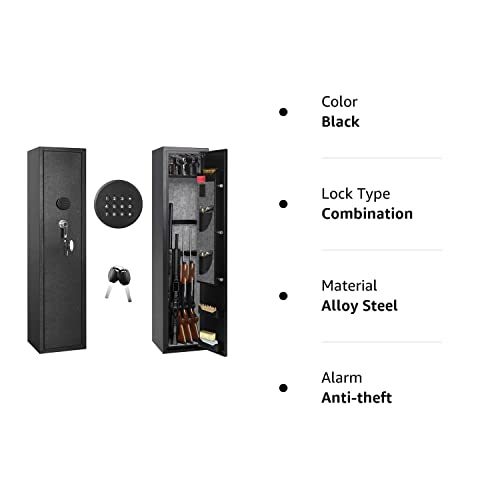 Bonusall 4-10 Rifle Gun Safe with Light, Long Gun safe for Rifles and Shotguns, Quick Access Rifle Gun Safe Cabinet Large Gun Locker for Home Rifles and Pistols with keypad Lock, Metal