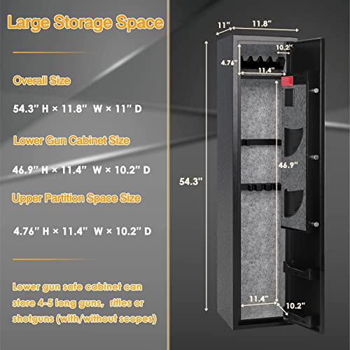 Bonusall 4-10 Rifle Gun Safe with Light, Long Gun safe for Rifles and Shotguns, Quick Access Rifle Gun Safe Cabinet Large Gun Locker for Home Rifles and Pistols with keypad Lock, Metal