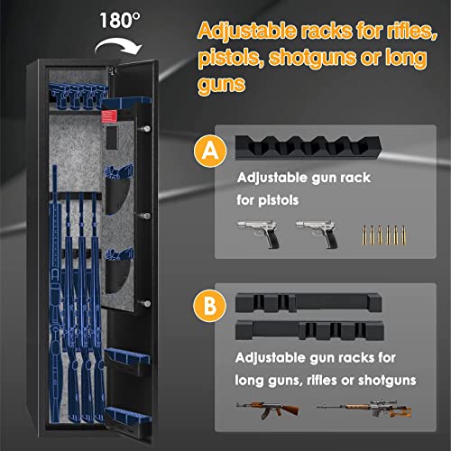 Bonusall 4-10 Rifle Gun Safe with Light, Long Gun safe for Rifles and Shotguns, Quick Access Rifle Gun Safe Cabinet Large Gun Locker for Home Rifles and Pistols with keypad Lock, Metal