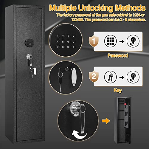 Bonusall 4-10 Rifle Gun Safe with Light, Long Gun safe for Rifles and Shotguns, Quick Access Rifle Gun Safe Cabinet Large Gun Locker for Home Rifles and Pistols with keypad Lock, Metal