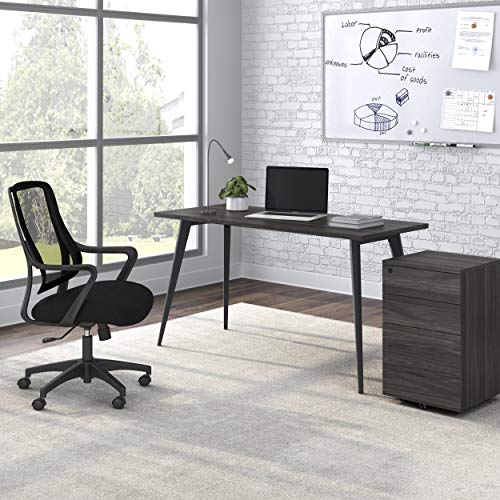 HON Basyx Commercial-Grade Executive Desk, Angled Metal Legs, 55", Gray