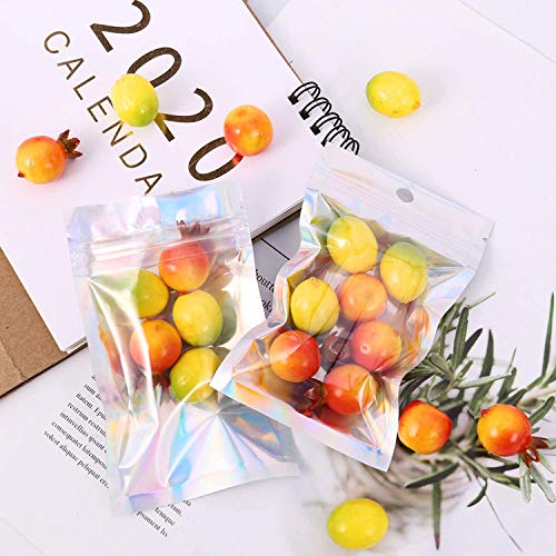 200 Pack Resealable Smell Proof Bags,Rocutus Foil Mylar Ziplick Bags,Flat Metallic Mylar Foil Bags for Party Favor Food Storage (16 x 24 cm/6.3 x 9.4 Inches)