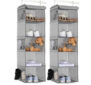 brilliantjo 5 shelves hanging closet organizer, 2 pack hanging storage with 6 side pockets for clothes bags, 43"x12"x12"(light gray)