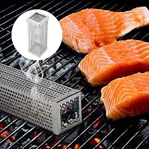 Oyunngs BBQ Smoker Tube, 304 Stainless Steel Sqre BBQ Grill Smoker Tube Tools Ouoor Barbecue Aessory for Electric Charcoal Grill of Any Size 6X2In