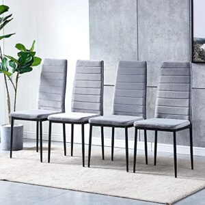 5 Piece Modern Grey Dining Table and Chairs Set of 4 for Small Kitchen, Glass Tempered Rectangular Table and 4 Grey Velvet Chairs for Small Dinette Apartment Space Saving