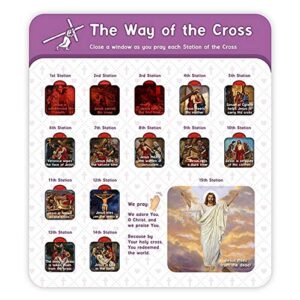 the way of the cross window chart learning activity for catholic kids, vacation bible school, christian sunday church, 8 x 9 inches