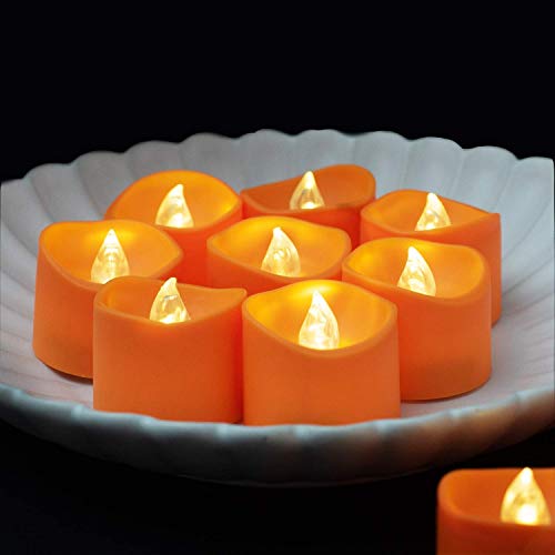 Homemory Halloween 24 Pack Orange Tea Light Candles with 12 Pack Warm White Tealights for Halloween, Pumpkin Lanterns, Outdoors