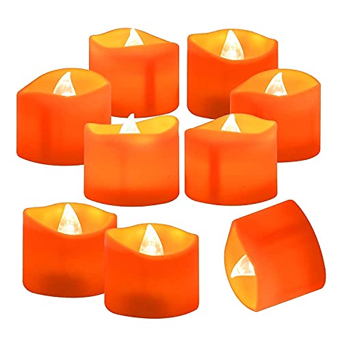 Homemory Halloween 24 Pack Orange Tea Light Candles with 12 Pack Warm White Tealights for Halloween, Pumpkin Lanterns, Outdoors