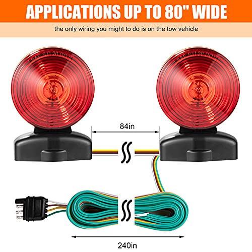 CZC AUTO 12V Magnetic Trailer Lights Two Sided Red & Amber Magnetic Tow Lights Kit 20' 55lb Magnetic Strength, Turn Brake Running Lights for Trailer RV Truck Car Bike Tow Dolly