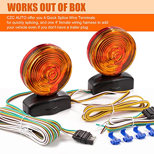 CZC AUTO 12V Magnetic Trailer Lights Two Sided Red & Amber Magnetic Tow Lights Kit 20' 55lb Magnetic Strength, Turn Brake Running Lights for Trailer RV Truck Car Bike Tow Dolly