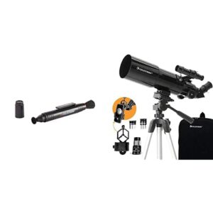 celestron - 80mm travel scope - portable refractor telescope - bonus astronomy software package - digiscoping smartphone adapter & lenspen - optics cleaning tool, black (93575)
